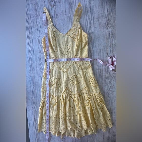 Japna Eyelet Cotton Sundress with Smocked Back & Ruffle Hem Yellow Dress S - Picture 6 of 8